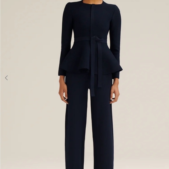 Scanlan Theodore Navy Crepe Knit Ruffle Jacket